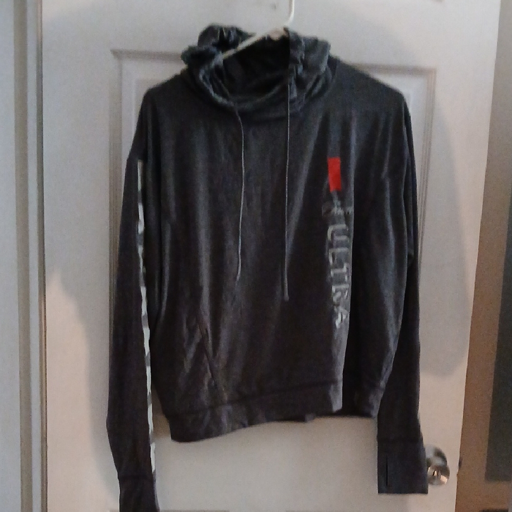Gray Hoodie with Red and White Accents